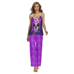 Violet Abstract Skull Gothic Cami Pajamas Sets For Women Sleepwears Combo - Wonder Skull