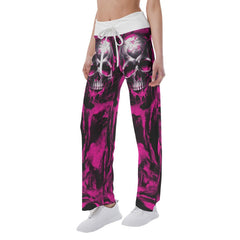 Pink Tornado Skull Psycho High-waisted Wide Leg Pants - Wonder Skull