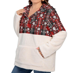 Skull Buffalo Plaid Borg Fleece Hoodie With Half Zip - Wonder Skull