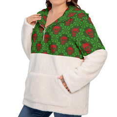 Christmas Skull Ugly Borg Fleece Hoodie With Half Zip - Wonder Skull