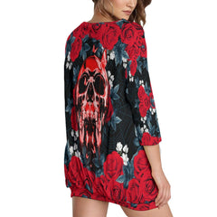 Blood Skull Rose Sweatshirt With Irregular Pleated Hem -  Wonder Skull