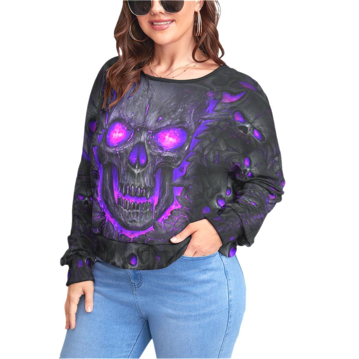 Purple Skull Lava Backless Sweatshirt With Bat Sleeve - Wonder Skull
