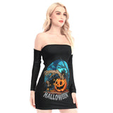 Halloween Night Off-shoulder Back Lace-up Dress - Wonder Skull