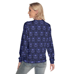 Blue Ornament Skull Slim Round Neck Sweatshirt - Wonder Skull