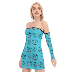 Nightmare Pattern Blue Off-shoulder Back Lace-up Dress - Wonder Skull