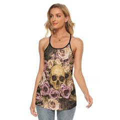 Gothic Pink Brown Pattern Criss-Cross Open Back Tank Top, Trending T-Shirt For Women - Wonder Skull