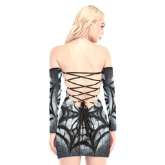 Horror Spider Web Off-shoulder Back Lace-up Dress - Wonder Skull