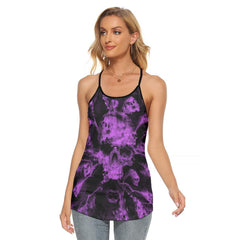 Purple Soul Skull Criss-Cross Open Back Tank Top, Coolest T-Shirt For Women - Wonder Skull