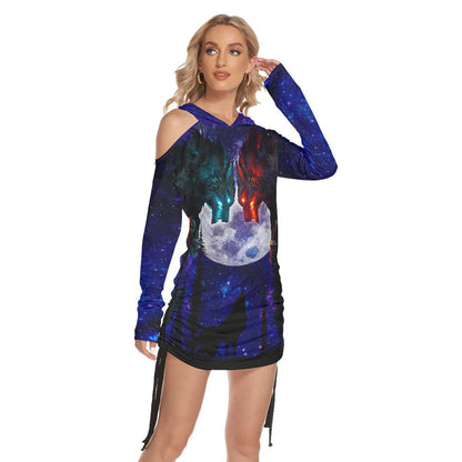 Wolf Warriors One Shoulder Dress For Women - Wonder Skull