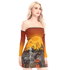 Halloween Off-shoulder Back Lace-up Dress - Wonder Skull