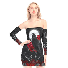 Raven Rose Ornament Off-shoulder Back Lace-up Dress - Wonder Skull