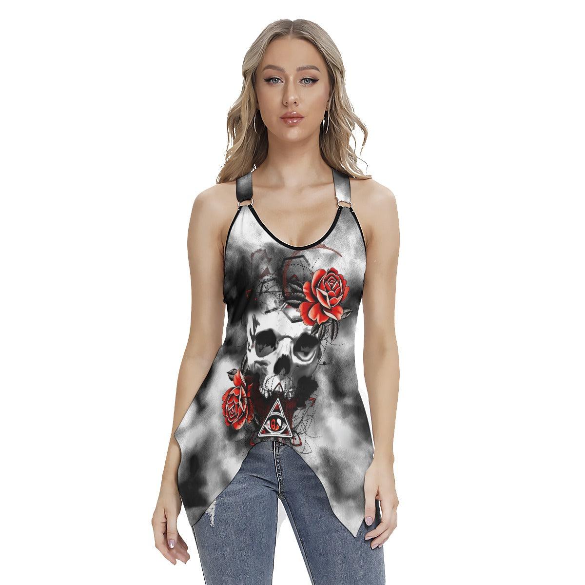 Rose Skull Gothic Women's Racing Tank Top With Irregular - Wonder Skull