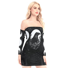 Crescent Moon Raven Off-shoulder Back Lace-up Dress - Wonder Skull