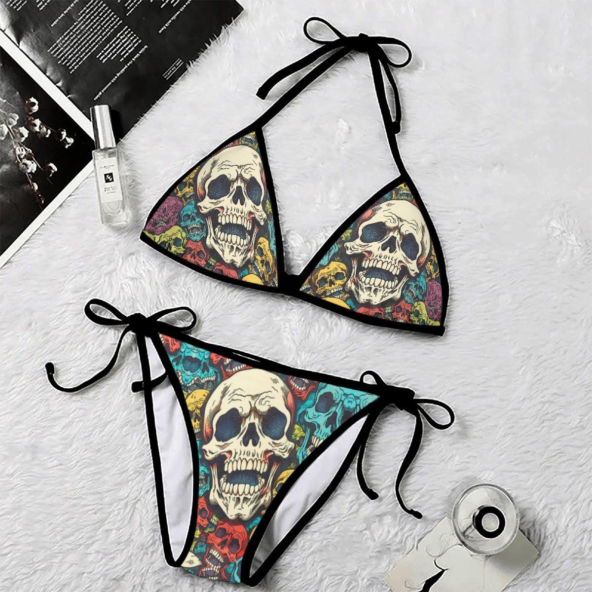 Vintage Sketch Skull Gothic Micro Triangle Bikini Swimsuit - Wonder Skull