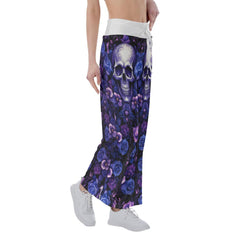 Purple Gothic Rose Skull High-waisted Wide Leg Pants - Wonder Skull