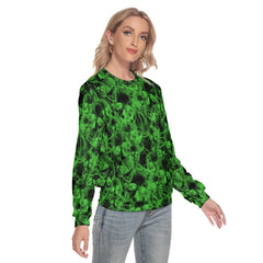 Green Thunder Skull Slim Round Neck Sweatshirt - Wonder Skull