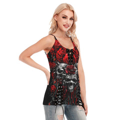 Three Skull Fire Gothic Eyelet Lace-up Letter Dress - Wonder Skull