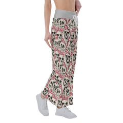 Skull Pink Bow tie High-waisted Straight-leg Trousers - Wonder Skull