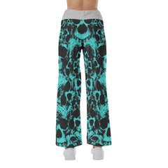 Skull Cyan Pattern Pajama Pants Print Palazzo Lounge - Wonder Skull