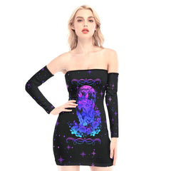 Purpe Gradient Wolf Off-shoulder Back Lace-up Dress - Wonder Skull