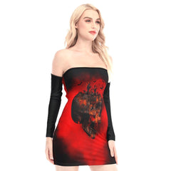 Skull Hell Planet Off-shoulder Back Lace-up Dress - Wonder Skull