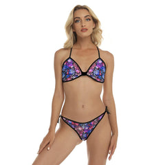 Purple Blue Radiant Skull Roses Micro Triangle Bikini Swimsuit - Wonder Skull