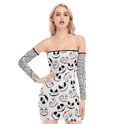 Couple Of Nightmare PT Off-shoulder Back Lace-up Dress - Wonder Skull