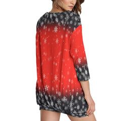 Red Skull Snowflake Sweatshirt With Irregular Pleated Hem - Wonder Skull