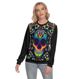 Colorful Mandala Skull Slim Round Neck Sweatshirt - Wonder Skull