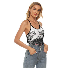 Wolves Wholling Criss-Cross Open Back Tank Top, Hot T-Shirt For Women - Wonder Skull