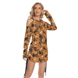 Halloween Moon Witchy All Over Print Women One Shoulder Dress With Waist Shirring, Hot Costume For Women - Wonder Skull