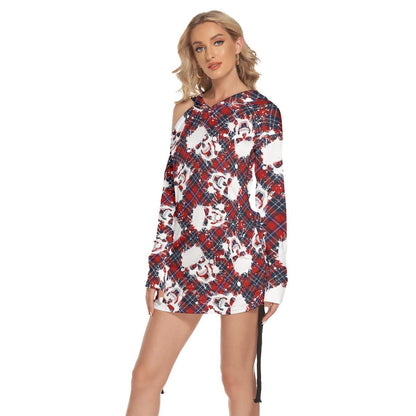 Christmas Red White Water Pot Skull Print Open Shoulder Dress - Wonder Skull