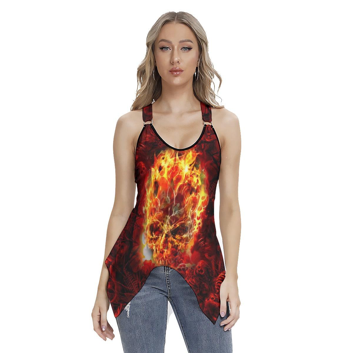 Fire Skull Gothic Women's Racing Tank Top With Irregular - Wonder Skull