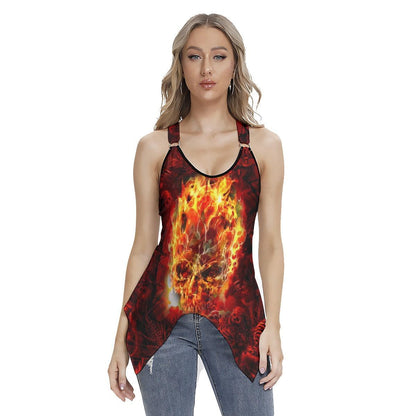 Fire Skull Gothic Women's Racing Tank Top With Irregular - Wonder Skull