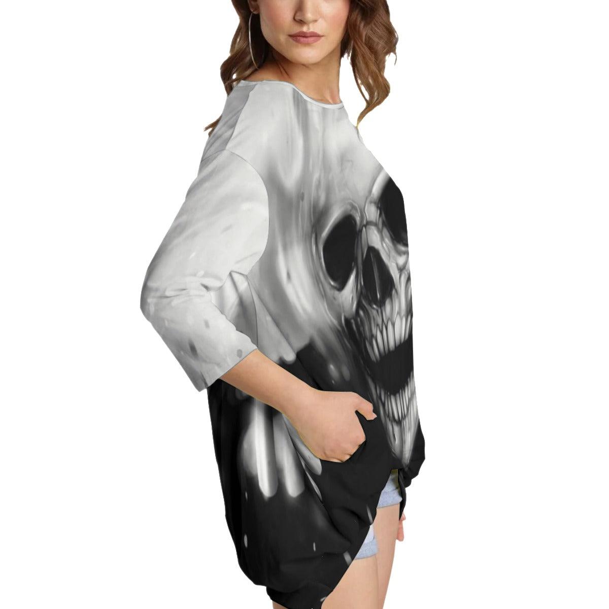 Skull Ghost Sweatshirt With Irregular Pleated Hem | Wonder Skull