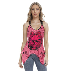 Skull Rose Racing Tank Top With Irregular Hem - Wonder Skull