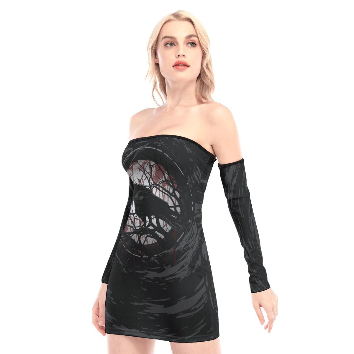 Dark Raven Art Off-shoulder Back Lace-up Dress - Wonder Skull