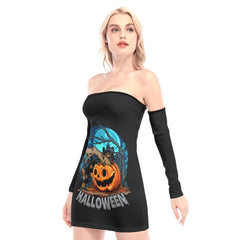 Halloween Night Off-shoulder Back Lace-up Dress - Wonder Skull