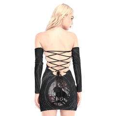 Dark Raven Art Off-shoulder Back Lace-up Dress - Wonder Skull