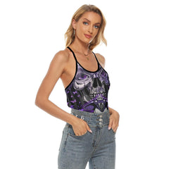 Purple Skull Girl Snake Criss-Cross Open Back Tank Top, Coolest T-Shirt For Women - Wonder Skull