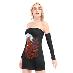 Horror Pumpkin Off-shoulder Back Lace-up Dress - Wonder Skull