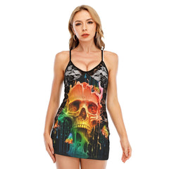 Rainbow Skull Butterfly Black Lace Sleepwears Babydol Dresses - Wonder Skull