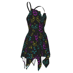 Skull Cat Neon Pattern All-Over Print Women's Slip Dress - Wonder Skull