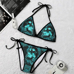 Cyan Skull Gothic Mandala Micro Triangle Bikini Swimsuit - Wonder Skull