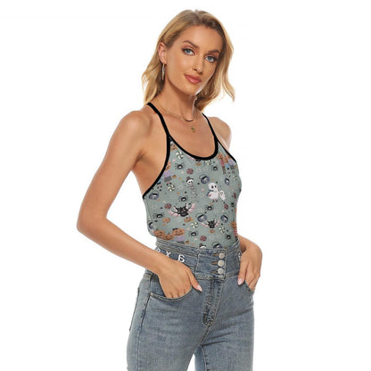 Skull Pumpkin Family Criss-Cross Open Back Tank Top, Hot T-Shirt For Women - Wonder Skull