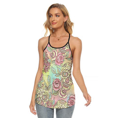 Vintage Sugar Skull Criss-Cross Open Back Tank Top, Coolest T-Shirt For Women - Wonder Skull