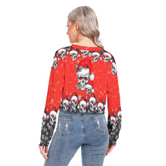 Red Skull Long Sleeve Sweatshirt With Hem Drawstring - Wonder Skull