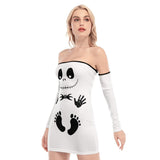 Nightmare Footprints White Off-shoulder Back Lace-up Dress - Wonder Skull