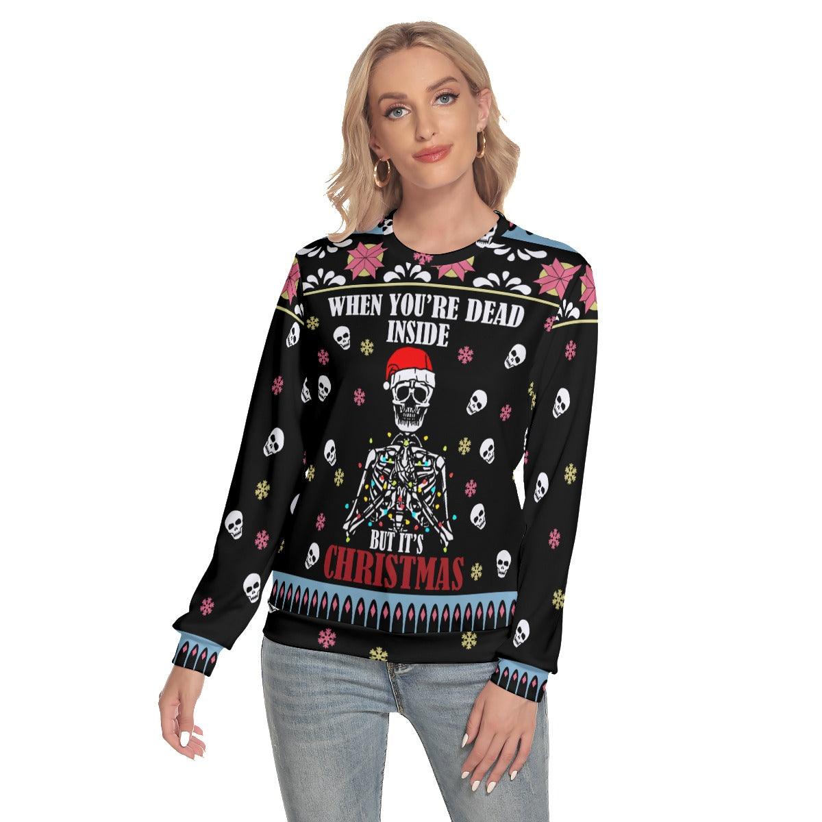 Santa Skeleton Snowflake Slim Round Neck Sweatshirt - Wonder Skull