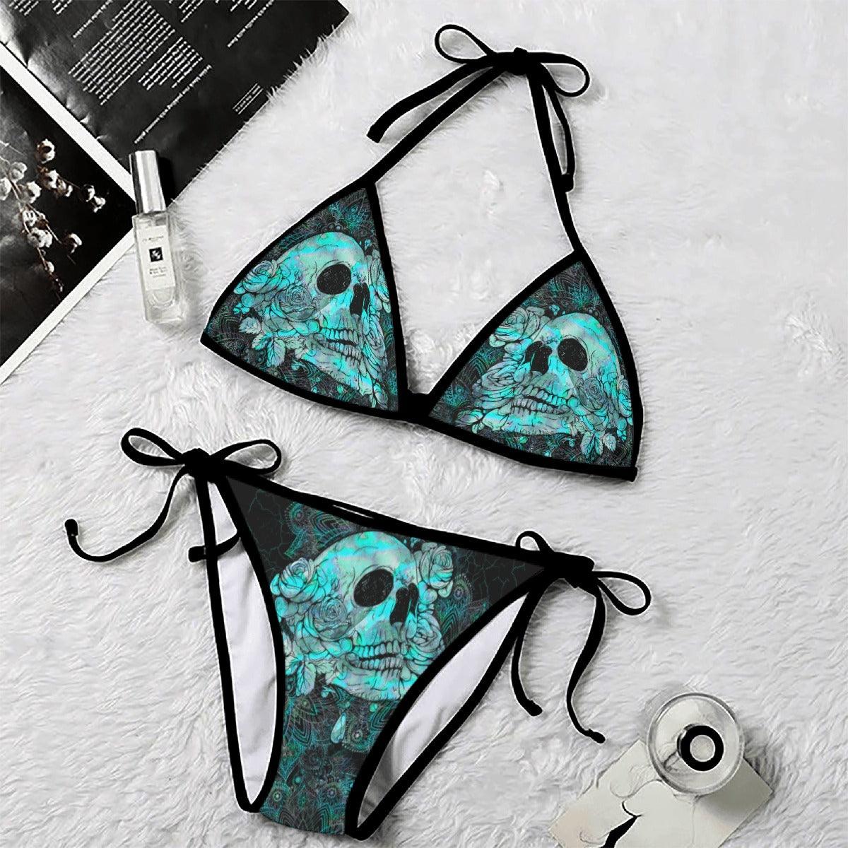 Blue Ocean Green Skull Gothic Micro Triangle Bikini Swimsuit - Wonder Skull